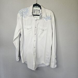 Rough Stock Panhandle Slim Western Embroidered Womens L Long Sleeve  Pearl *FLAW